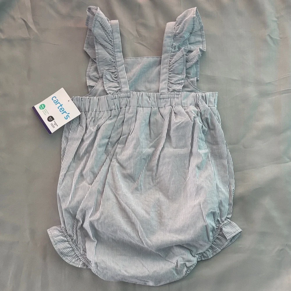Carter's Blue and White Striped Ruffle Romper